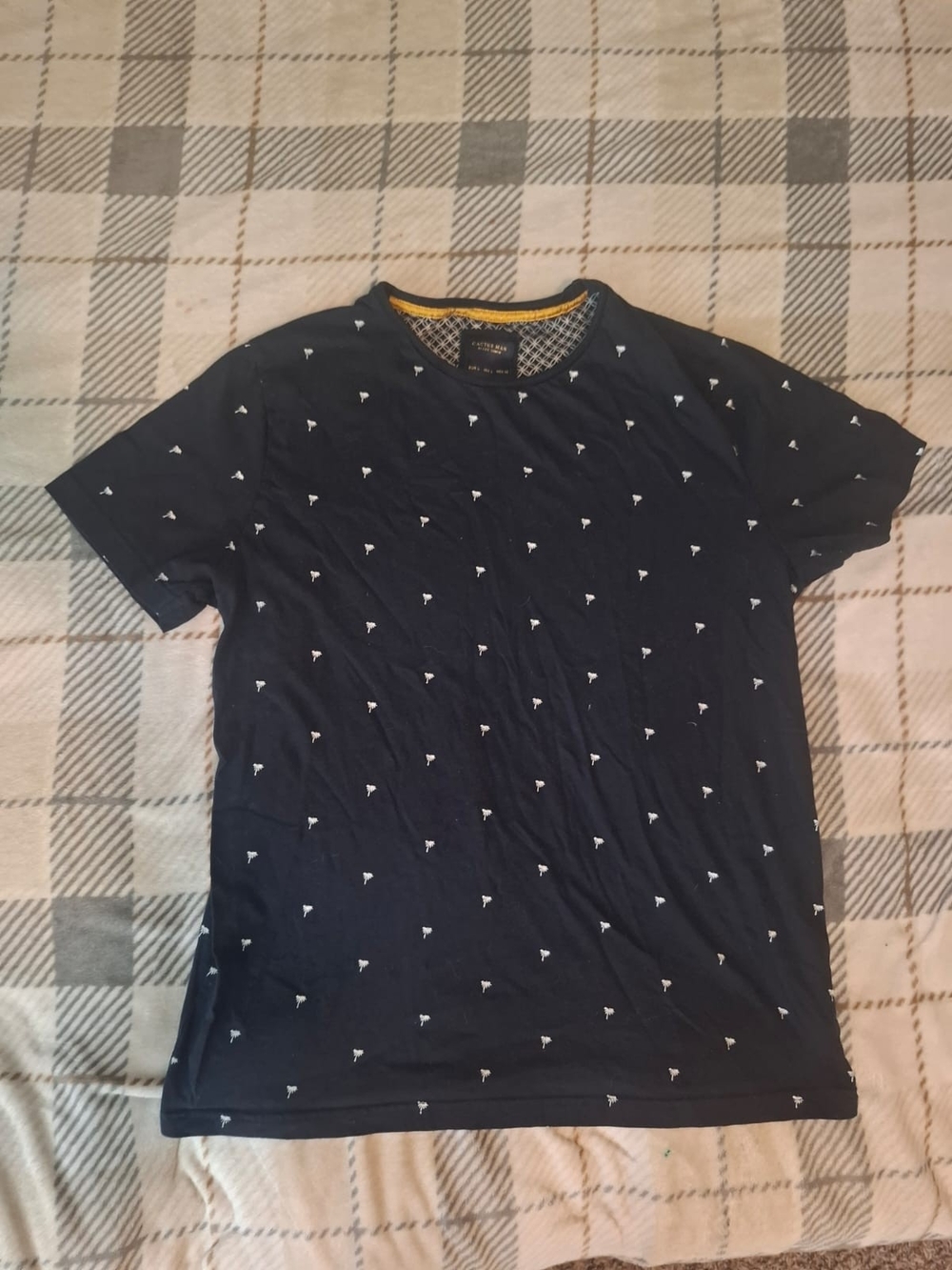 Mens T-shirt Navy Short-Sleeve Crewneck with White Micro Print